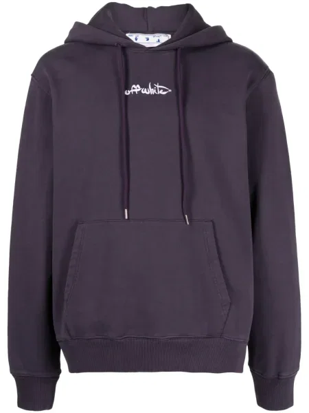 Hanorac cu glugă Off-white cu broderie alb