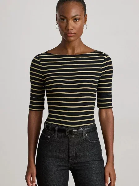 T-shirt z dekoltem w łódkę model ‘JUDY’ Lauren Ralph Lauren złota