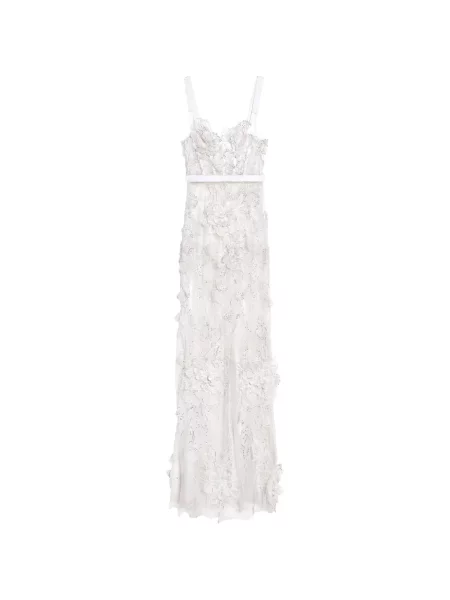 Rochie maxi Genny cu paiete cu model floral alb