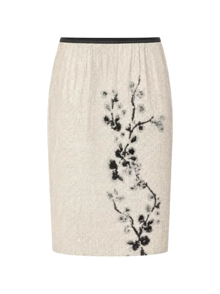 Fustă midi Psophia cu model floral cu imagine din jacard alb