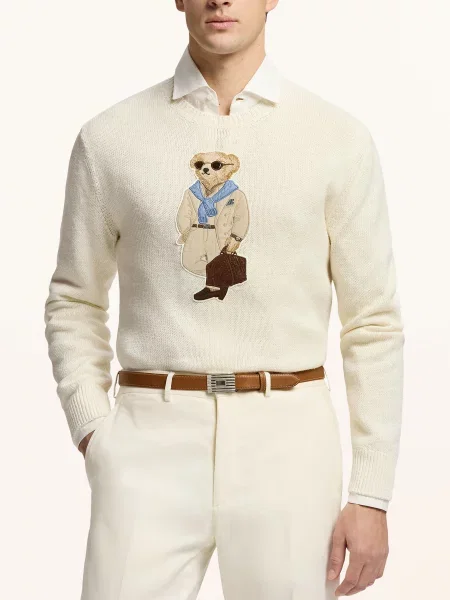 Ralph Lauren Purple Label Svetr S Hedvábím / světle hnědá / modrá bílá