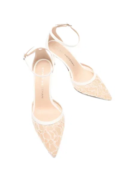 Pantofi cu toc Stuart Weitzman plasă cu bretele alb