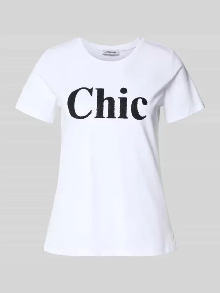 T-shirt z okrągłym dekoltem i perłami More & More biała