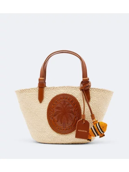 Geantă shopper Aquazzura cu imprimeu tropical bej