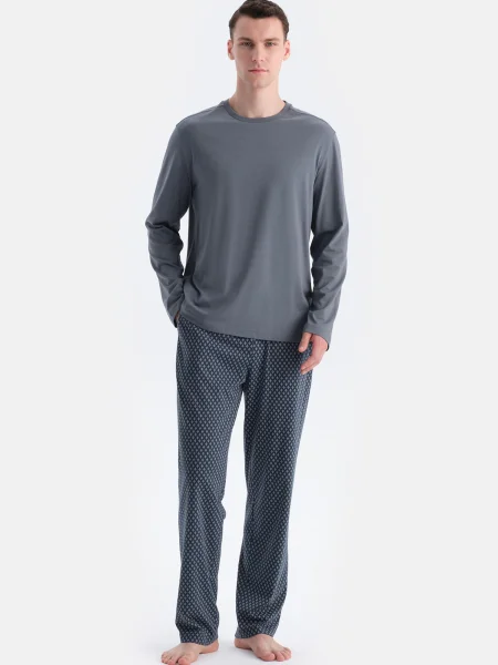 Dagi Pijama lungă fumuriu / închis albastru