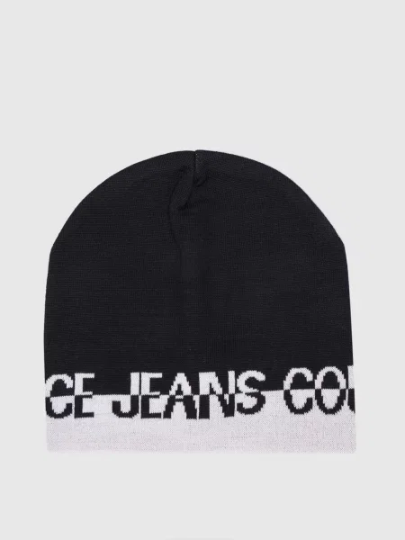 Шапка з вовною з візерунком логотипа Versace Jeans Couture чорна