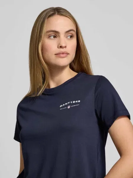 T-shirt z nadrukiem z logo i okrągłym dekoltem Gant niebieska