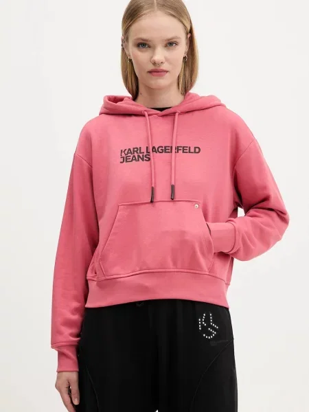 Karl Lagerfeld Jeans bluza pomarańczowy z kapturem z nadrukiem różowa
