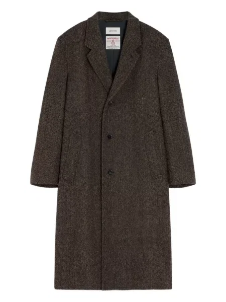 Palton Lemaire din tweed cu model herringbone maro