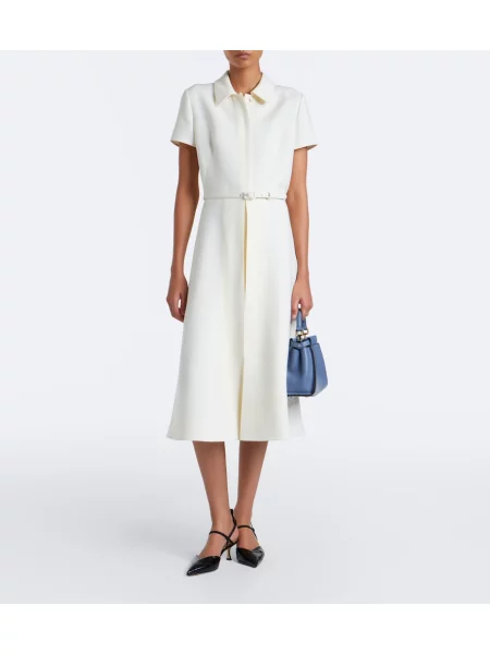 Cu centură rochie midi Fendi de lână alb