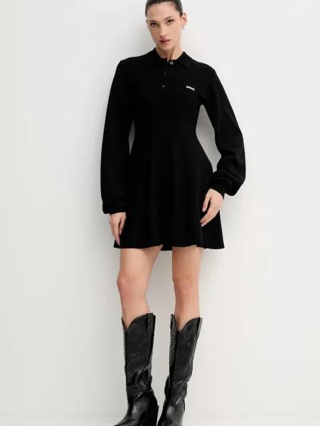 Rotate rochie cu lână mini evazați negru