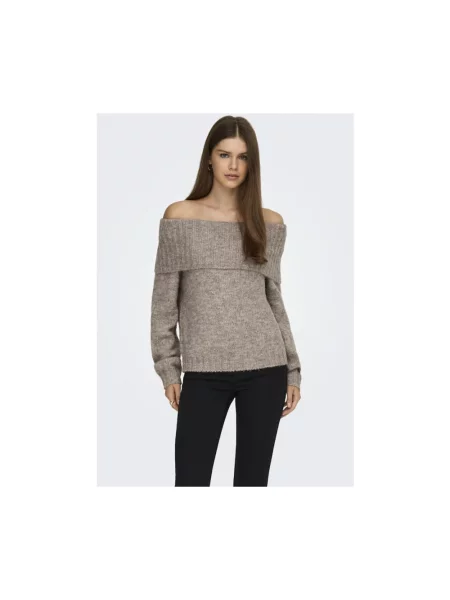 Sweter z dzianiny o kroju regular fit z dodatkiem wełny model ‘SHINE’ Only beżowy