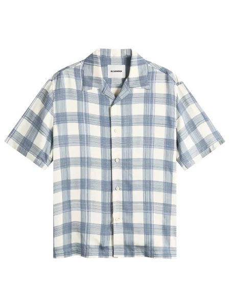 Koszula z krótkim rękawem Jil Sander w kratę z krótkim rękawem niebieska