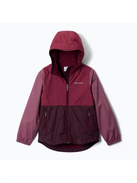 Kurtka przeciwdeszczowa dziecięca Columbia Rainy Trails III Fleece Lined moonvista/rich wine/antique mauve czerwona