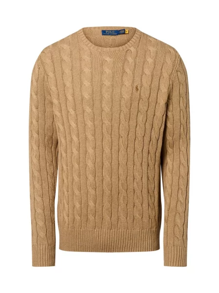 Polo Ralph Lauren sweter z dzianiny Mężczyźni dzianina grubo tkana jednolity M brązowy