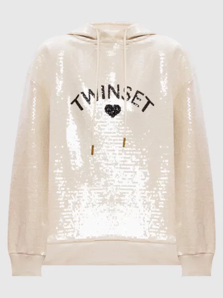 Худі в паєтки з логотипом Twinset бежеве