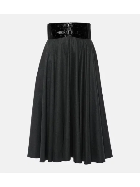 Fustă midi Alaïa cu talie înaltă de lână până la genunchi gri