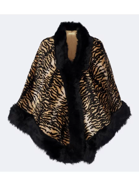 Poncho Nour Hammour cu imagine din piele de oaie maro