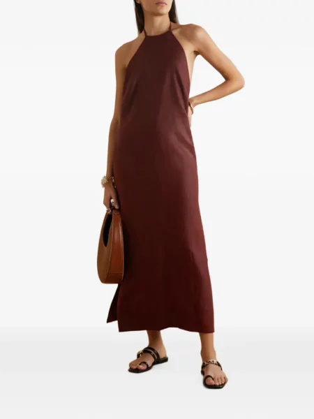 Rochie midi Haight. cu gât halter maro