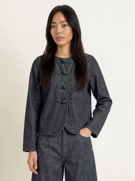 Selected Džínový Blejzr dark grey denim šedé