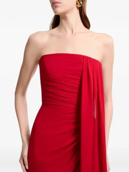 Rochie maxi Elie Saab drapată fără bretele roșu