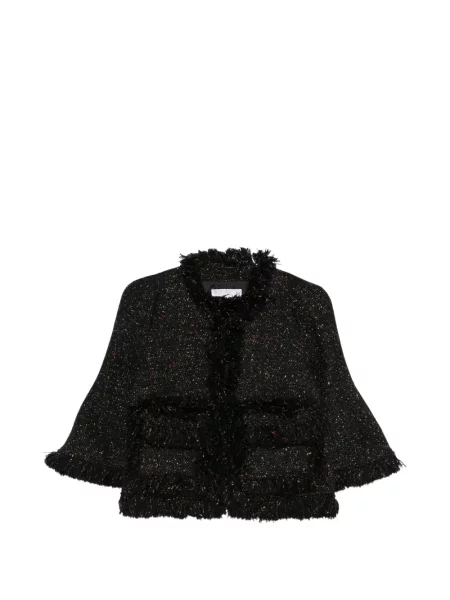 Geacă Sacai cu franjuri din tweed negru