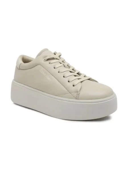 Calvin Klein Bőr sneakers tornacipő FLATFORM CUPSOLE LACE UP LTH bézs
