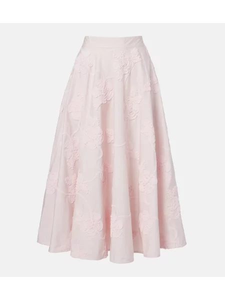 Fustă midi Rotate cu broderie până la genunchi roz