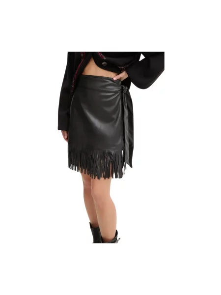Never Fully Dressed spódnica Vegan Leather Mini Fringe Jaspre mini ołówkowa czarny