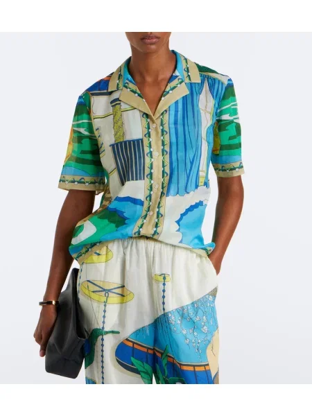 Cămașă Tory Burch cu imagine din poplin albastru