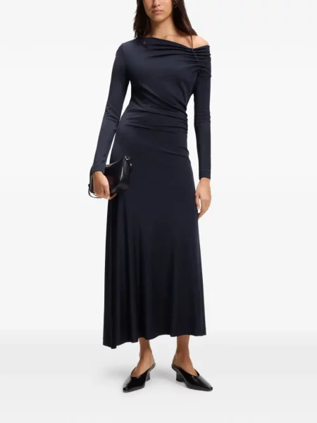Rochie midi Boss cu volane asimetrică albastru