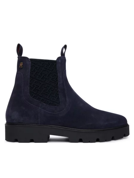 Členková obuv s elastickým prvkom Tommy Hilfiger Th Monogram Suede Chelsea Boot Tmavomodrá