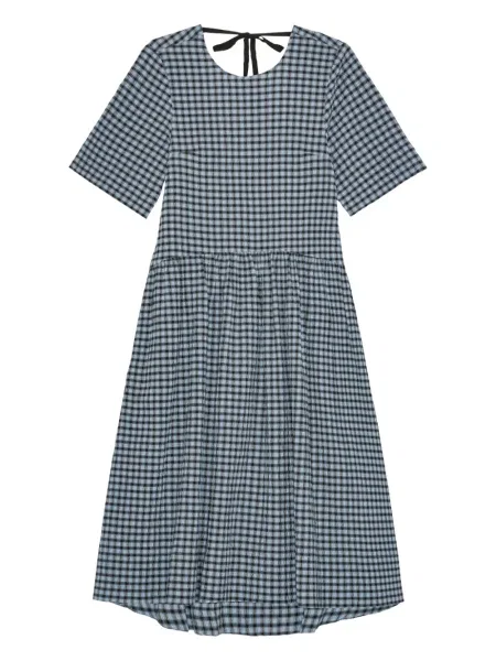 Rochie midi Ganni în carouri până la genunchi de costum albastru