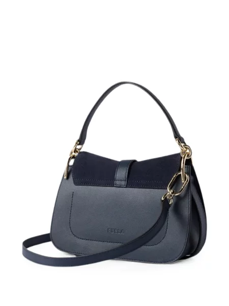 Semišová shopper kabelka Furla s autogramem modrá