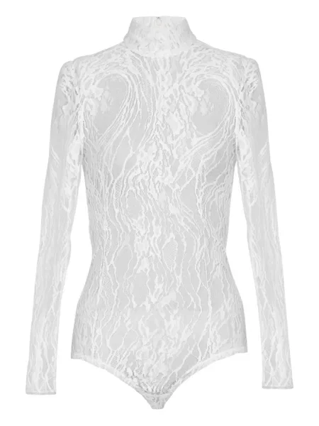 Lung body Balmain cu mâneci lungi din dantelă alb