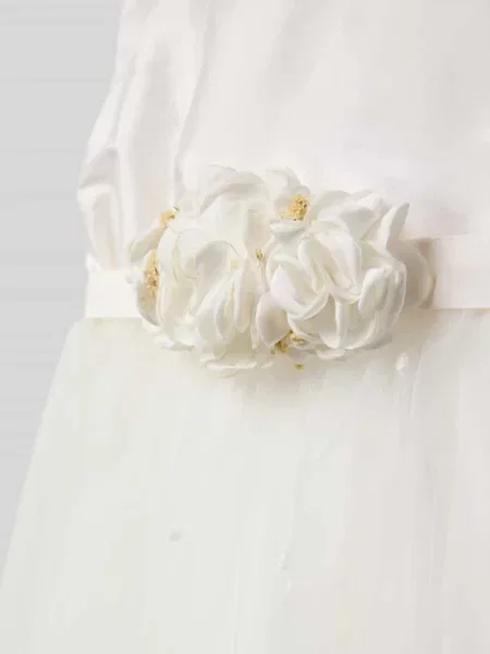 Długa sukienka z okrągłym dekoltem Une Hautre Couture biała