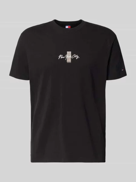T-shirt o kroju regular fit z czystej bawełny model ‘SIGN BLOCK’ Tommy Jeans czarna