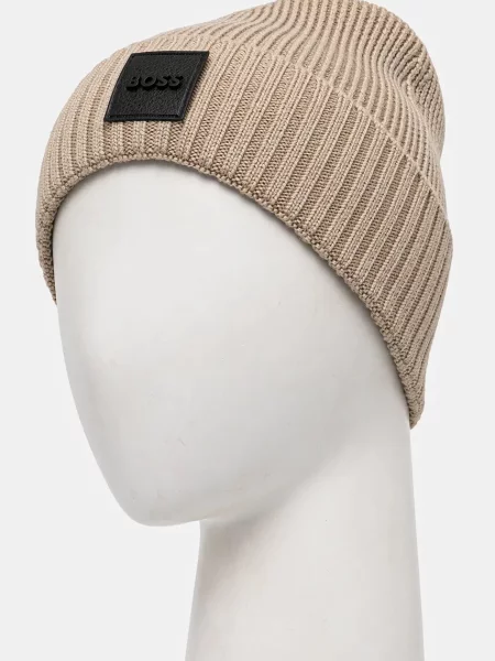 Вовняна шапка BOSS з тонкого трикотажу вовна бежевий