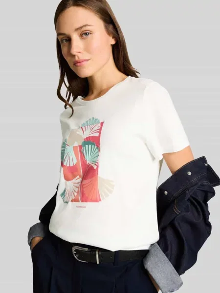 T-shirt o kroju regular fit z czystej bawełny Tom Tailor biała