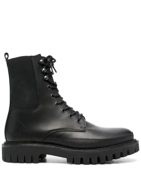 Cizme scurte Tommy Hilfiger cu șireturi din piele negru