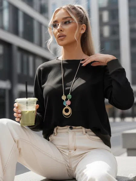 Bluza masełko oversize z wisiorkiem NUBISS Dstreet czarna