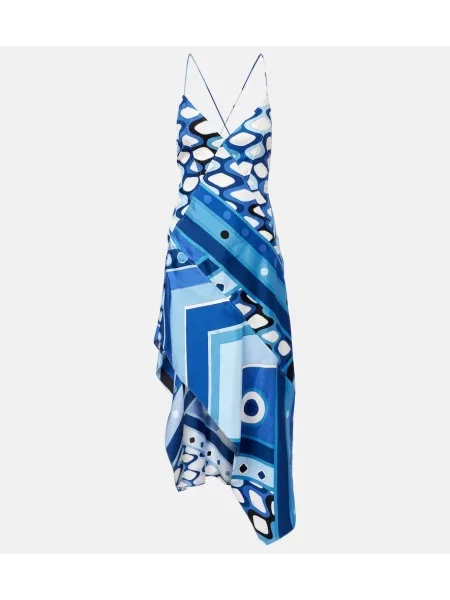 Rochie midi Pucci din satin cu imagine până la genunchi albastru