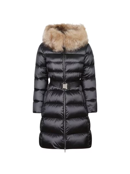 Cu centură palton de blană Moncler cu blană negru