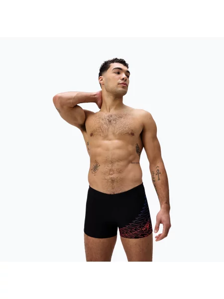 Boxeri de înot pentru bărbați Speedo Medley Logo Aquashort negru/coral neon negru