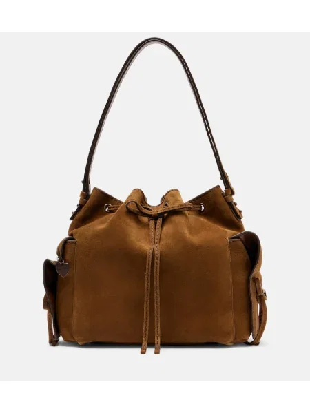 Geantă bucket Acne Studios din piele de căprioară maro