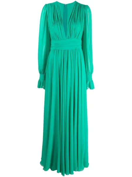 Rochie maxi Blanca Vita cu decolteu în V plisată de costum verde