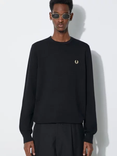 Fred Perry pulover de lână Classic Crew Neck Jumper negru