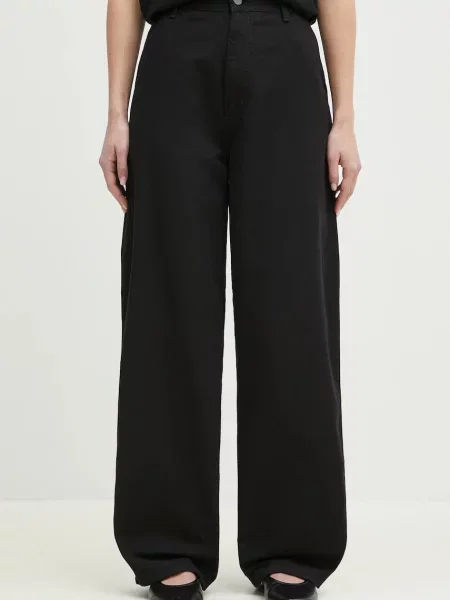 Carhartt WIP pantaloni de Brandon Single Knee Pant femei fason chinos high waist negru