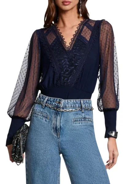 Bluză Morgan De Toi din dantelă albastru