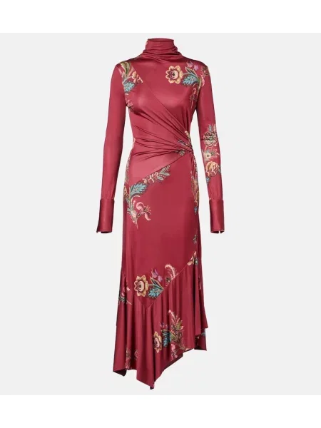 Sukienka midi Etro z nadrukiem do kolan garniturowa bordowa